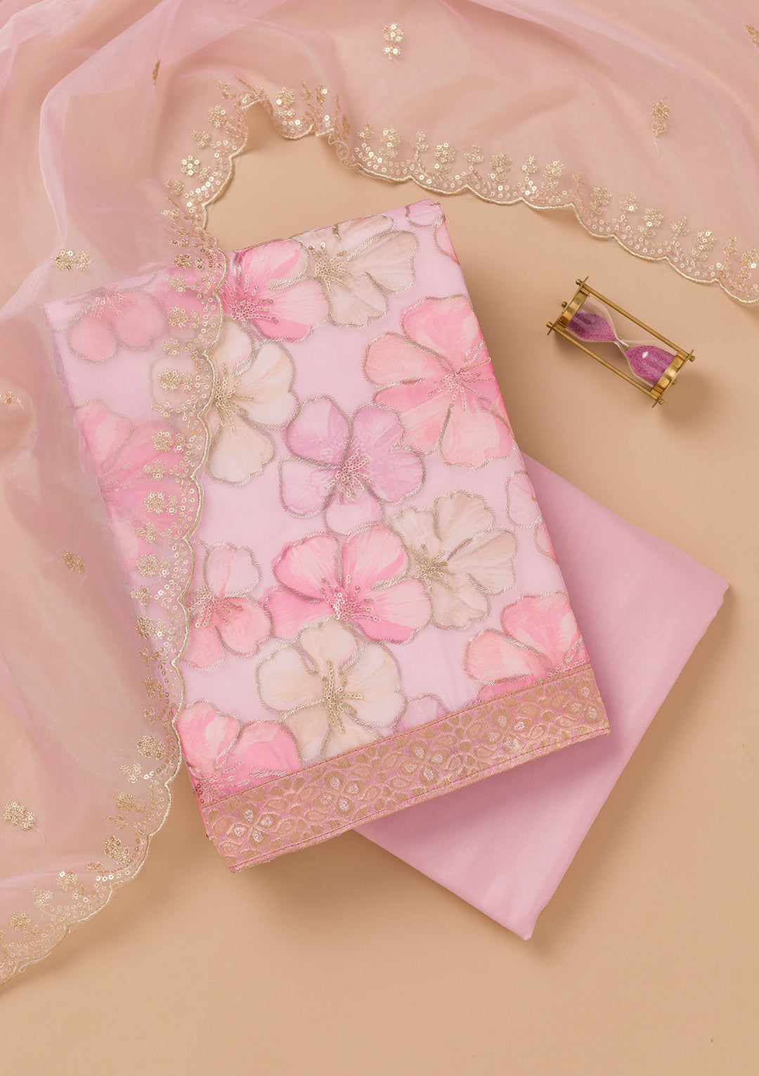 Peach Sequins Georgette Designer Saree